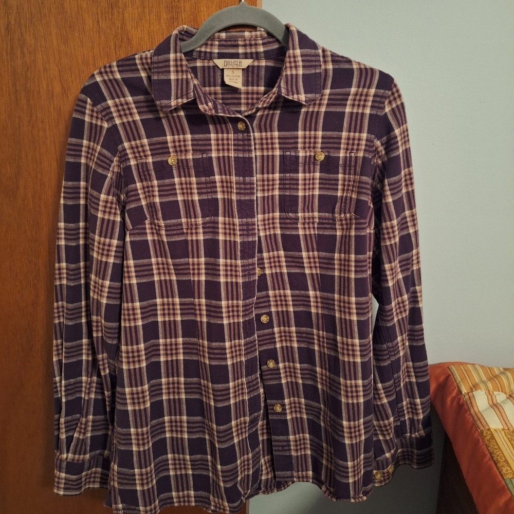 Duluth Trading Co. Women's Purple Plaid Button-Up Flannel Shirt Size S